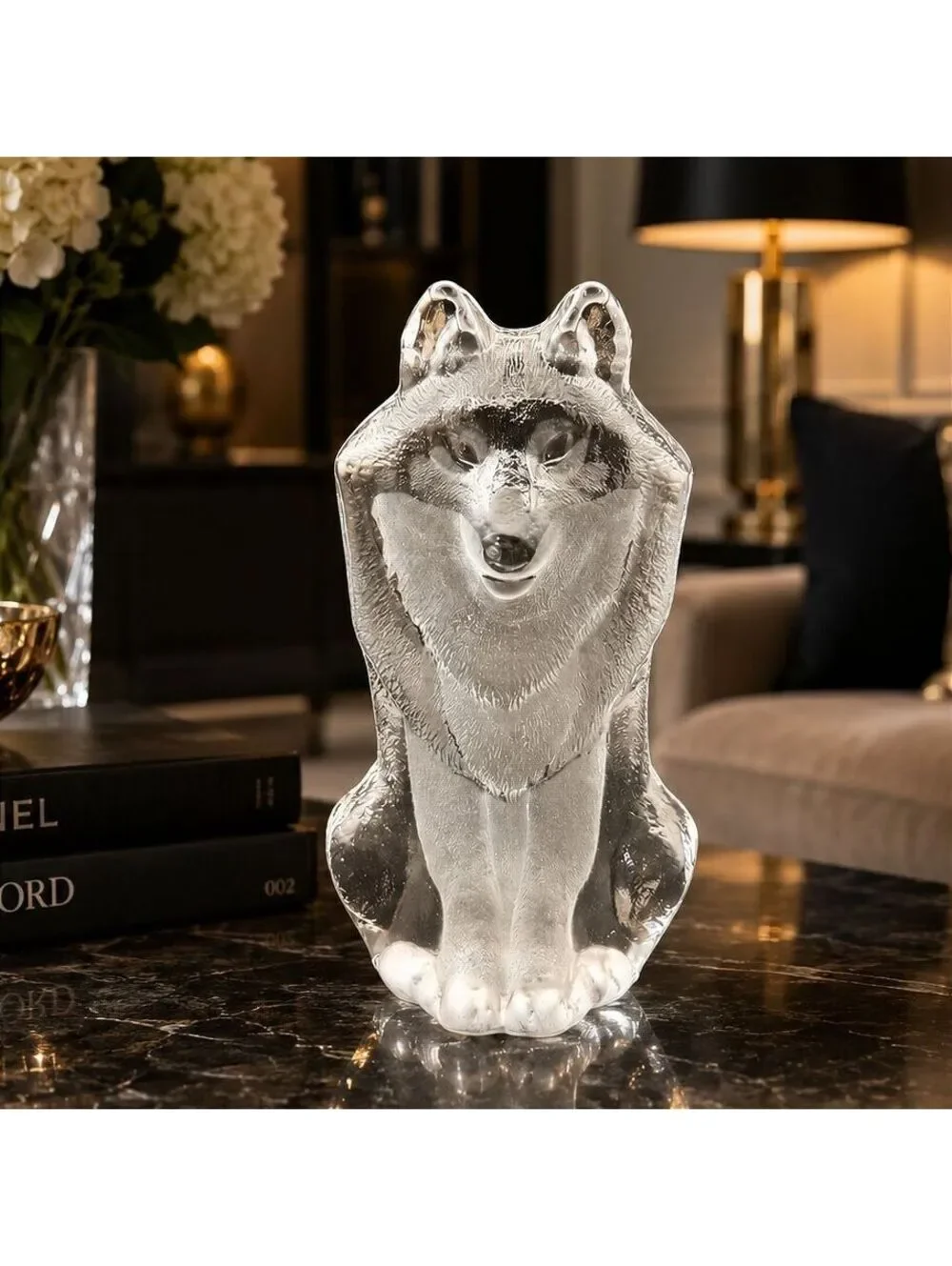 Rare Maleras Sweden Crystal Wolf Figurine Mats Jonasson Signed Lead Crystal 5.5